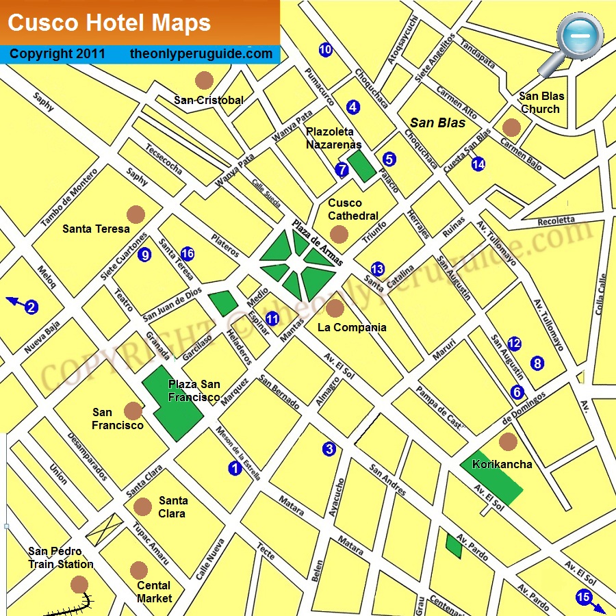 Large Map of Cusco Hotels