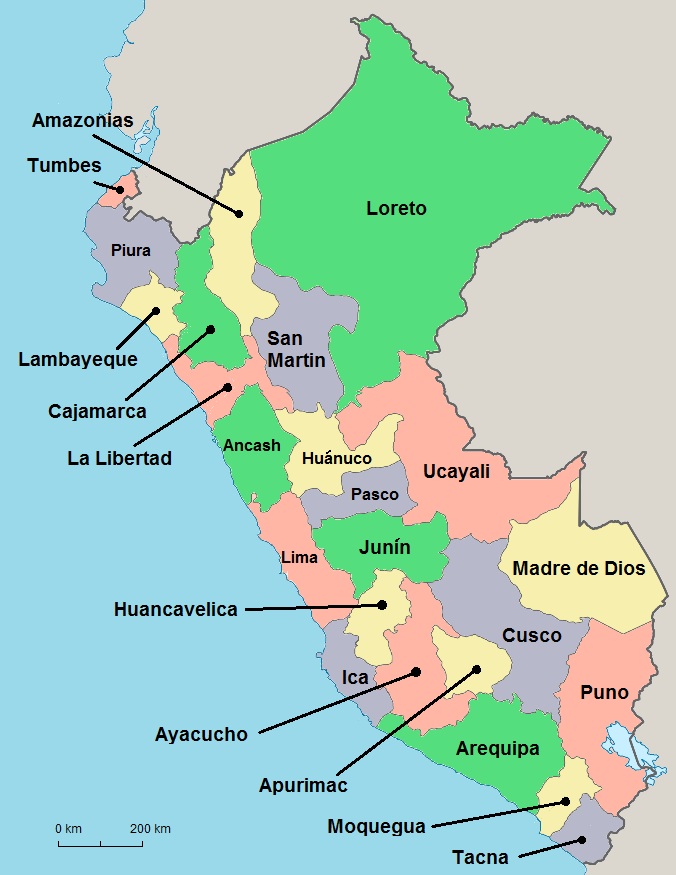 provincies - kaart van Peru