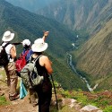 Hikers looking over a valley on the Inca Trail