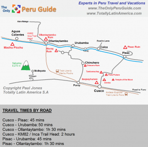 Comprehensive map of the Sacred Valley, Peru