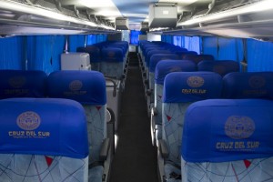 Seating inside a luxury coach, Cruz del Sur Buses, Peru