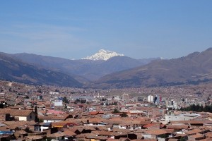 Ausangate Mountain as seen from San Cristobal church in Cusco, Peru