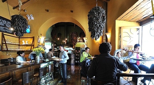 Bar area at Cicciolina Restaurant in Cusco, Peru