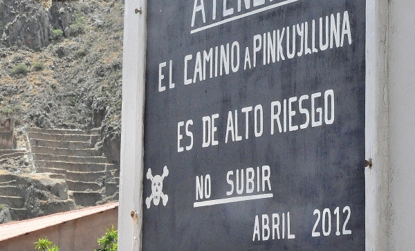 Dangerous path to Pinkulluna, Ollantaytambo in the Sacred Valley, Peru